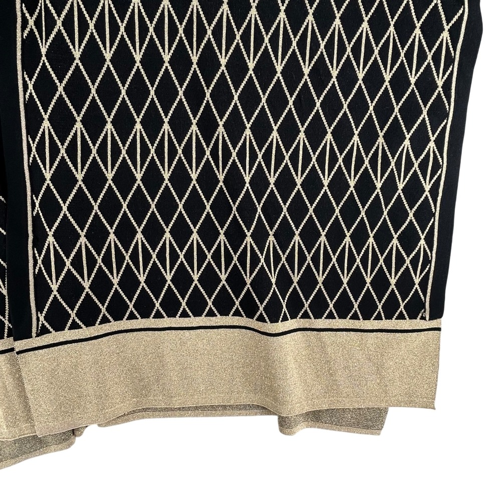 MING WANG Black Gold Diamond Pattern Open Front Kimono Cardigan Cape‎ One Size - Picture 10 of 10